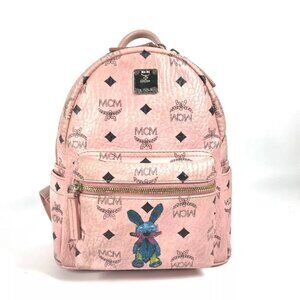 MCM Visetos Logo Backpack Bag Backpack Leather pink